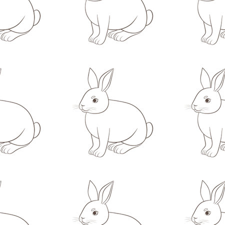 Vector graphic flat seamless pattern with cute rabbits on a white background. Good for Easter holiday designのイラスト素材