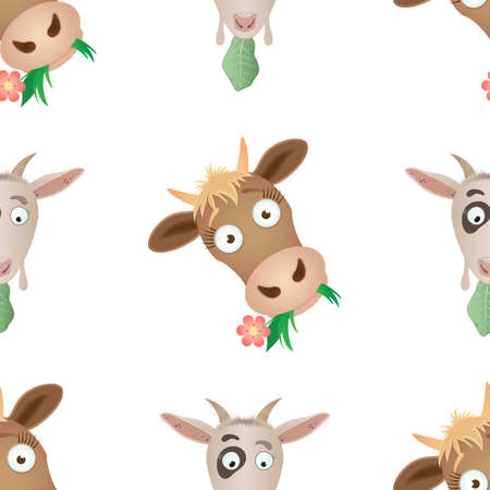 graphic seamless pattern with cows and goatsのイラスト素材
