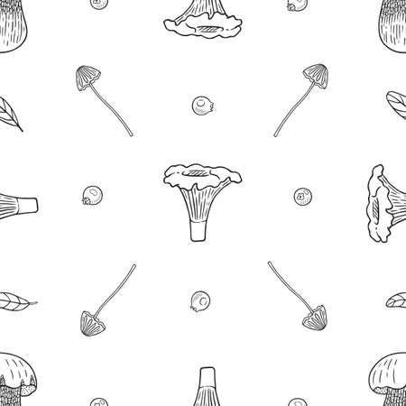 vector graphic seamless pattern with forest mushrooms-03のイラスト素材