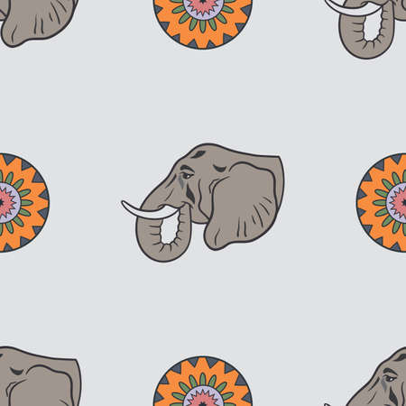 vector graphic seamless pattern with african elephantのイラスト素材