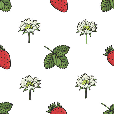 vector graphic seamless pattern with strawberry plant 6のイラスト素材