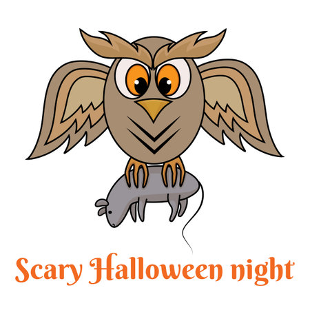 vector graphic illustration with big owl and ratのイラスト素材