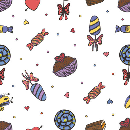 vector graphic seamless pattern with sweets and hearts 1のイラスト素材