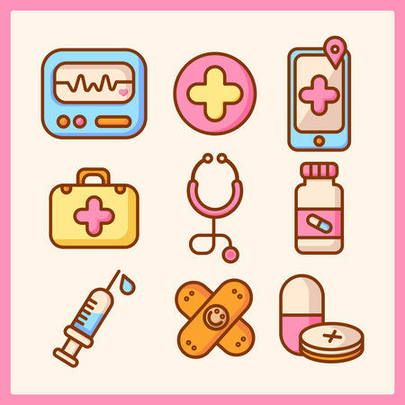 cute medicin cartoon illustration setのイラスト素材