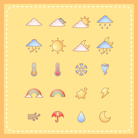 cute weather cartoon illustration setのイラスト素材