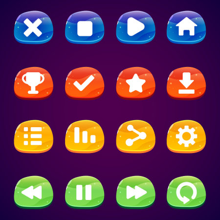 Design for complete set of level button game popup icon window and elementsのイラスト素材