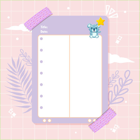 Notebook template with kawaii bear. Vector Illustration.のイラスト素材
