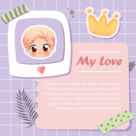 Cute baby girl looking in the mirror. Vector illustration. Invitation card.のイラスト素材