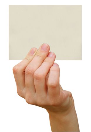 a card blank in a hand in a white backgroundsの写真素材