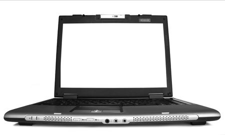 one modern laptop on the white backgroundsの写真素材