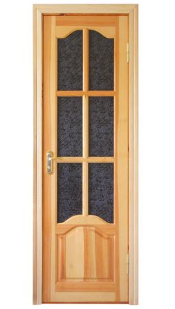 wooden door isolated on whiteの写真素材