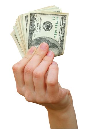 money with hand isoalted on whiteの写真素材
