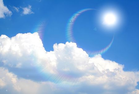 sky and the sun on a seaの写真素材