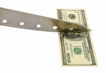 one hundred dollar on the whiteの写真素材
