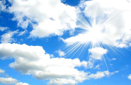 sky and the sun on a seaの写真素材