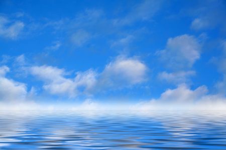 sky and sea meet in horizonの写真素材
