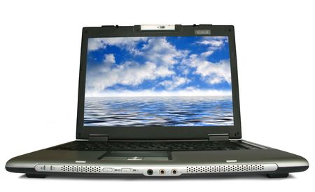 one laptop on the whiteの写真素材