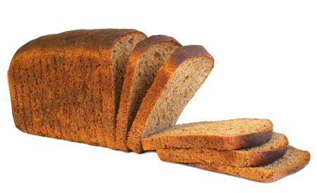 The cut loaf of bread with reflaction isolated on white
