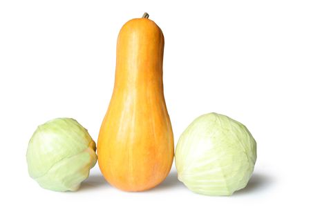 Courgette and cabbage on whiteの写真素材