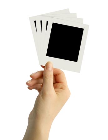 blank cards in a handの写真素材