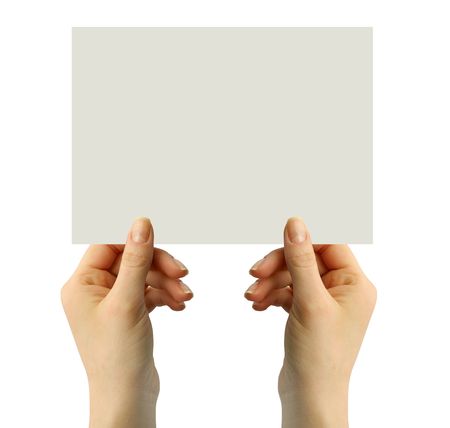 a card blank in a hand on the whiteの写真素材
