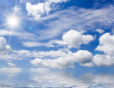 nature background. white clouds over blue skyの写真素材