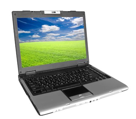  a modern laptop on the white backgraunds の写真素材