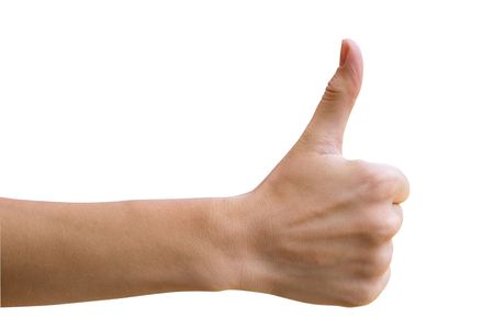 a woman specifies  sign  by a handの写真素材