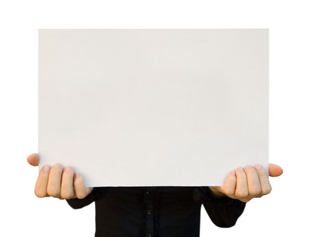 a card blank in a hand on the whiteの写真素材