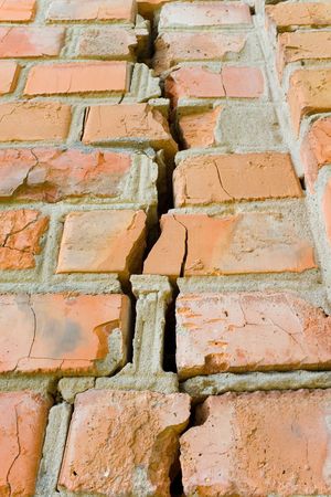  red broken wall at earthquakeの写真素材