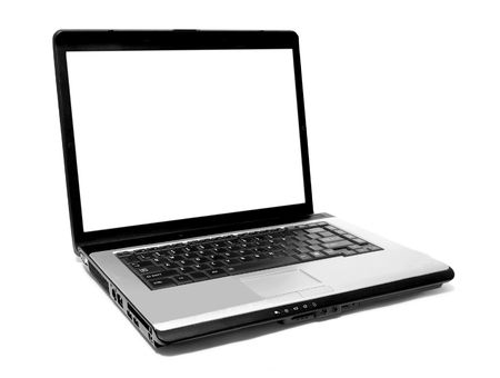 one modern laptop on the white backgroundsの写真素材