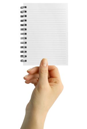 a notebook in a hand on the whiteの写真素材