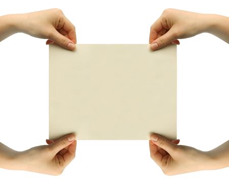 a card blank in a hand on the whiteの写真素材