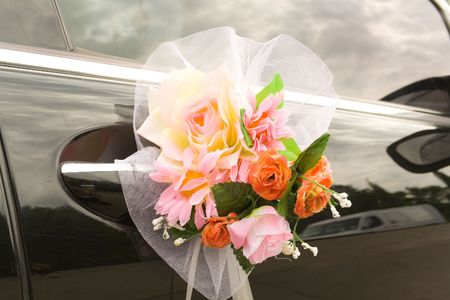 wedding car with beautiful decorations の写真素材
