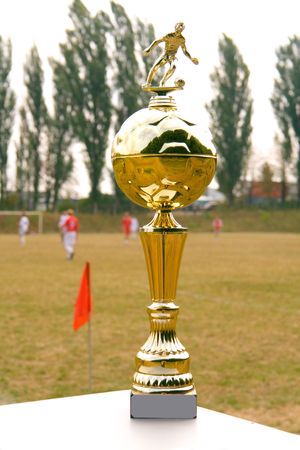 cup on a background the soccer fieldの写真素材