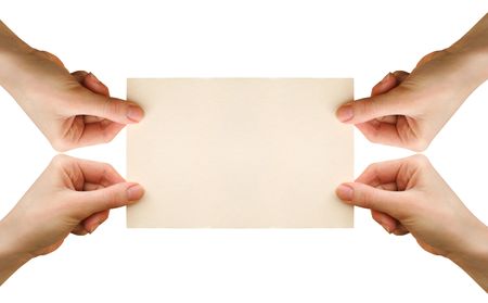 a card blank in a hand on the whiteの写真素材