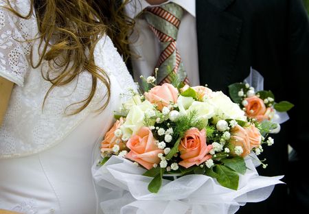 fiancee and fiance on a background the bouquetの写真素材