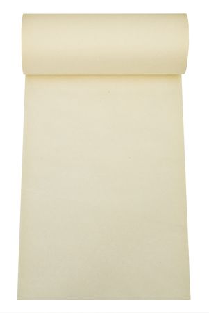 rolled yellow paper on the white backgroundsの写真素材