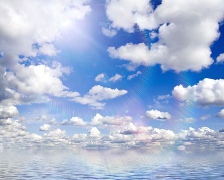 nature background. white clouds over blue skyの写真素材