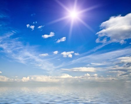 nature background. white clouds over blue skyの写真素材