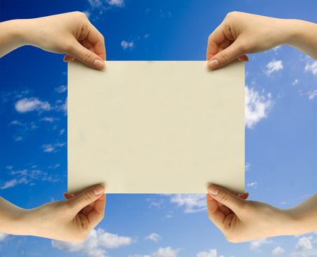 a card blank in a hand on the whiteの写真素材