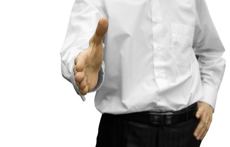 man with an open hand ready to seal a dealの写真素材