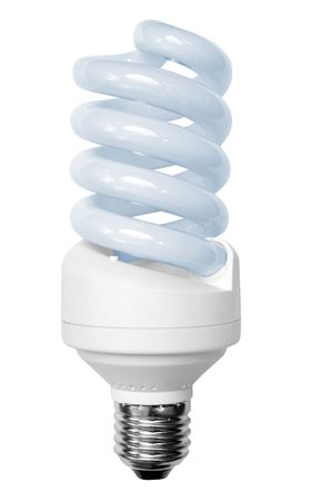 white economical  bulb on the white backgroundsの写真素材