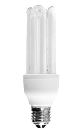 white economical  bulb on the white backgroundsの写真素材