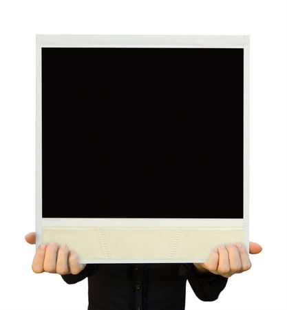 a card blank in a hand on the whiteの写真素材