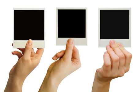  photo card blank in a hand on the whiteの写真素材