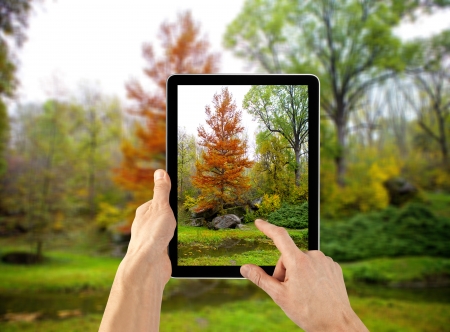 tablet in hand for advertisement. computer backgrounds の写真素材