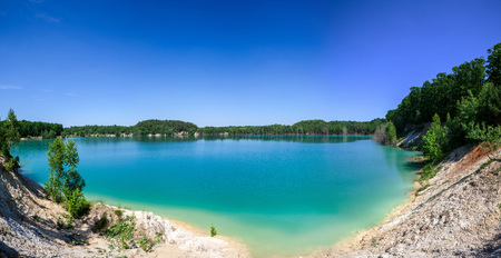island on a background of blurred sea with mountain viewsの写真素材