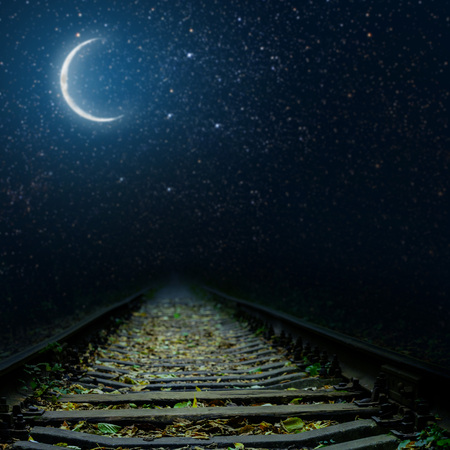 a railway at nightの写真素材