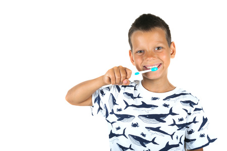 child brushes his teethの写真素材